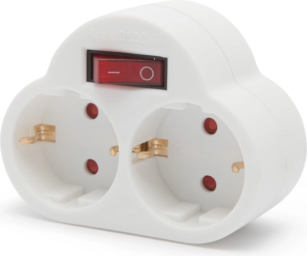 Double Schuko Socket Adapter with Switch