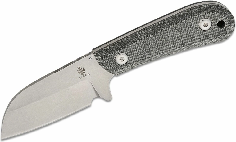 Kizer Deckhand Grey vast mes 7,5 cm, stonewash, zwarte Micarta, Kydex schede