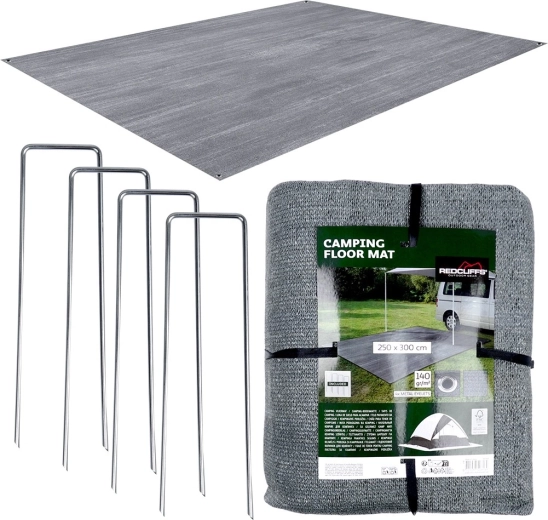 Tapis de sol pour tente et auvent 250 × 300 cm avec piquets