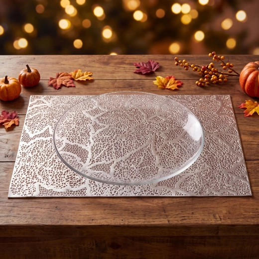 Set de table argenté avec motif de feuilles en PVC, 45 × 30 cm