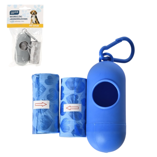 Set of dog waste bags with case and carabiner, mixed colors (40 pcs)