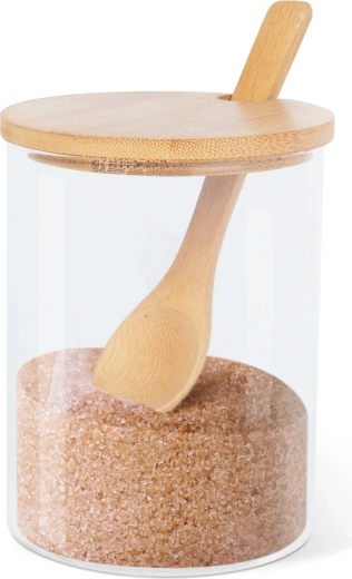Glass sugar and spice jar with spoon