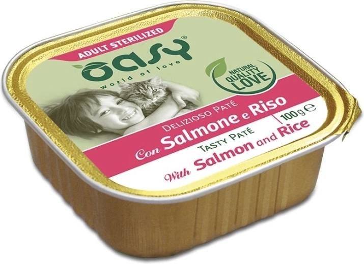 Oasy Tasty Pâté pour chats stérilisés au saumon et au riz 100 g