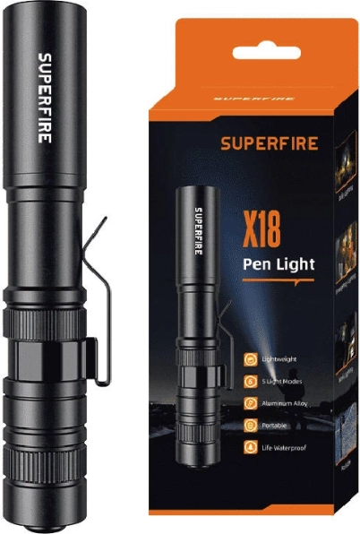 Zaklamp Superfire X18, 55 lm, 5 modi, bereik 38 m