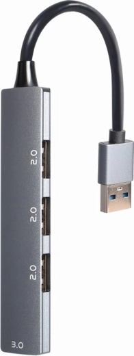 USB hub 4-port, 1× USB 3.0 and 3× USB 2.0, silver