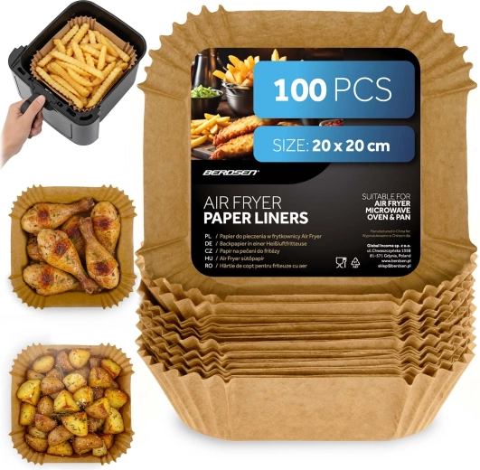 Papier-Einlagen für Heißluftfritteuse 20 × 20 cm – 100 Stk.