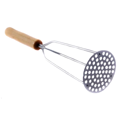 Potato masher with wooden handle, chrome-plated steel