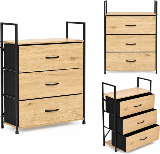 ModernHome commode avec 3 tiroirs en tissu 60 cm, loft - 1 pièce