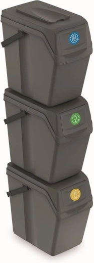 Ensemble de 3 poubelles Sortibox II, 3×25 l, pierre grise