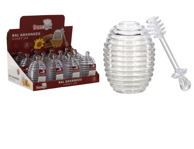 Plastic honingpot 200 ml met lepeltje