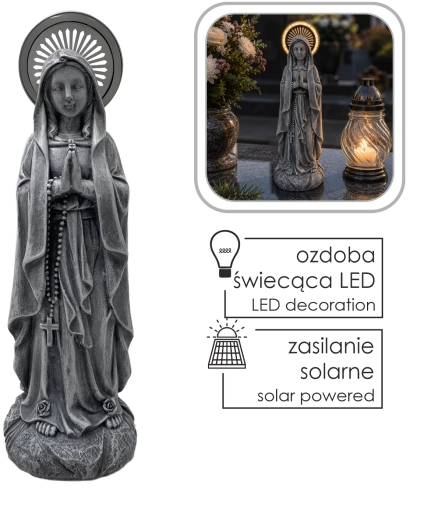 Solar Virgin Mary Figurine with Illuminated LED Halo