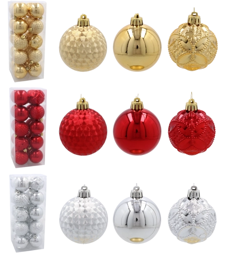 Set van 20 kerstballen 6 cm – rood, goud en zilver