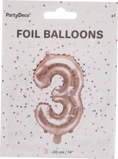 Ballon en aluminium chiffre 3 rose perlé 35 cm