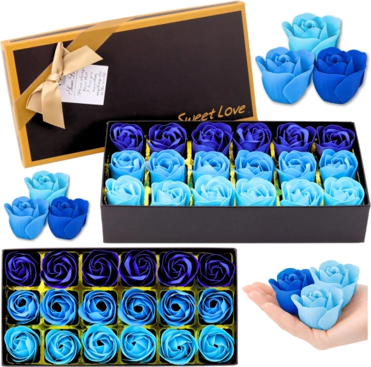 Boîte cadeau flower box avec roses parfumées, nuances de bleu, 18 pcs