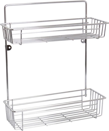 Étagère de salle de bain à deux niveaux 28 × 14,5 × 37 cm chromée