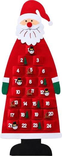 Hanging Felt Advent Calendar Santa Claus with 24 Pockets, 115 cm