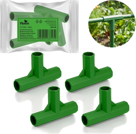 Green T-connectors for 11 mm poles PLONOS, set of 4 pcs