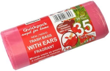 Afvalzakken met handvatten 35 l met frisse aardbeiengeur