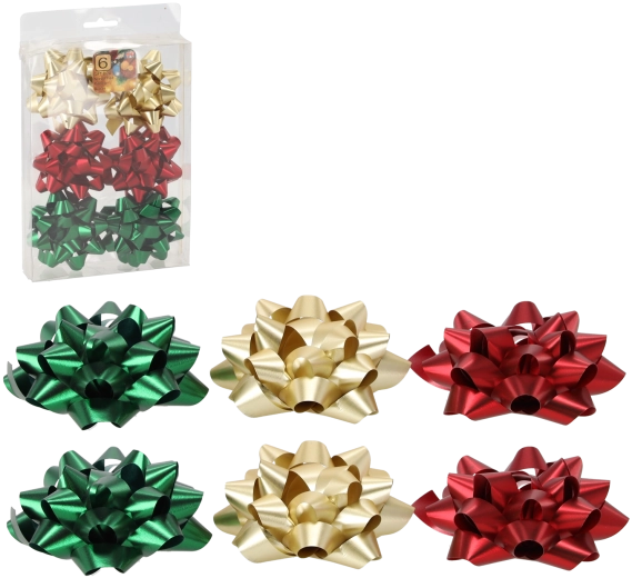 Set de nœuds-cadeaux 8 cm – rouge, or et vert (6 pcs)