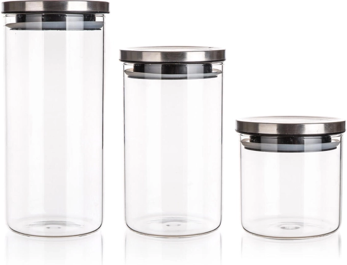 Set of FREIA glass jars with stainless steel lids, 3 pcs (0.65 l + 1.1 l + 1.45 l)