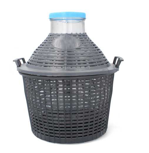 Glass demijohn 15 L with wide mouth and plastic basket