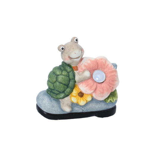 Décoration de jardin tortue avec fleur et éclairage LED