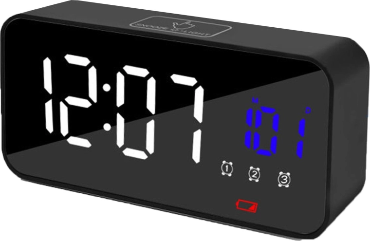 Elektronischer LED-Wecker mit Spiegel-Display und Thermometer – 1 Stück