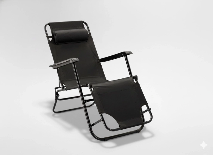 Folding garden lounger with pillow, black