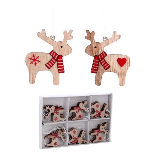 Set van 18 houten kerstversieringen rendieren CHOMIK