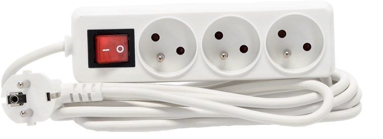 Surge-protected extension strip with switch, 3 sockets, 3 m, white