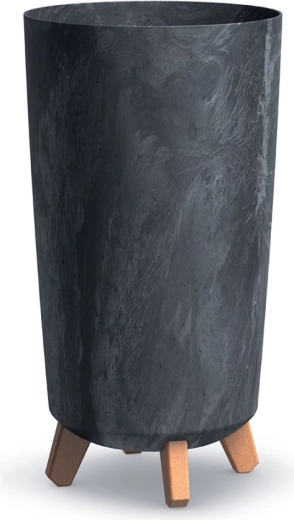 GRACIA Tubus Slim Planter concrete effect 24 cm anthracite on wooden legs