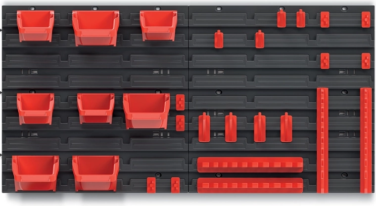 Panneau mural pour outils avec 8 bacs et jeu de crochets