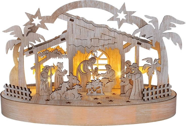 Solight houten kerststal met LED-achtergrondverlichting 25 cm