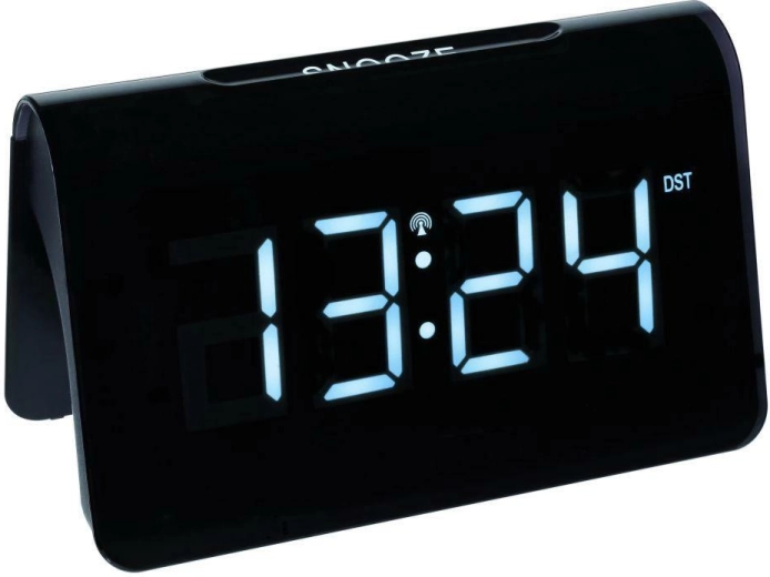 TFA ICON digitaler, funkgesteuerter Wecker mit großen LED-Ziffern, schwarz-weiß
