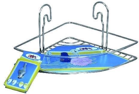 STICK Corner Shelf, 1 Tier, Chrome, 20 × 20 × 13 cm