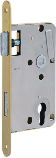 Serrure à encastrer pour cylindre 72/80 L avec renvoi, demi-chromate