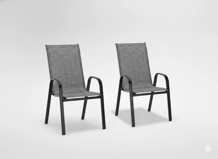 GardenLine garden chairs with grey textilene weave - 2 pcs