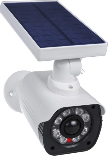 Solar dummy security camera with flashing LED and PIR sensor