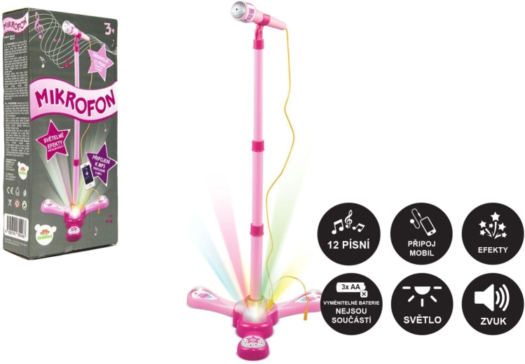 Kinderkaraoke-microfoon op standaard met licht en geluid – Roze