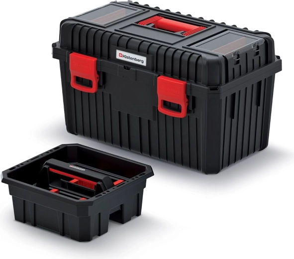 HEAVY Tool Box with Removable Tray, 585 × 360 × 337 mm, Black