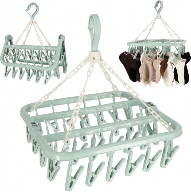 Universele plastic droogrek met 32 wasknijpers blauw