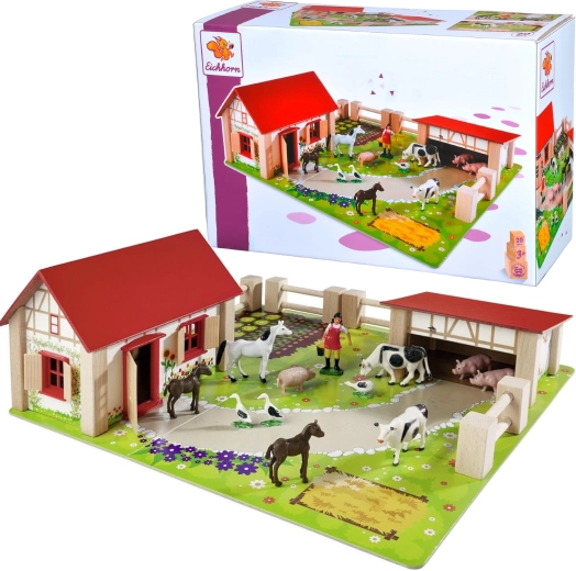 Wooden farm with stable and animal figures, 23 pieces EICHHORN