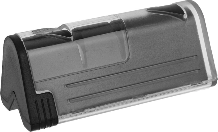 Kitchen knife sharpener with ceramic sharpening element and cover