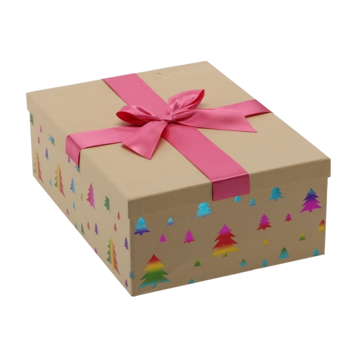 Weihnachts-Geschenkbox braun mit rosa Schleife – 1 Stück