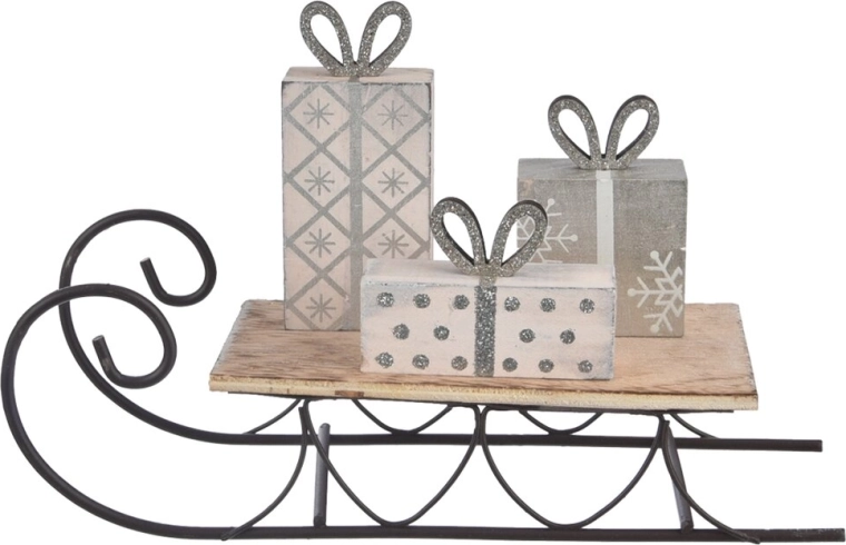Decoratieve slede hout/metaal beige 23 × 14 × 7 cm