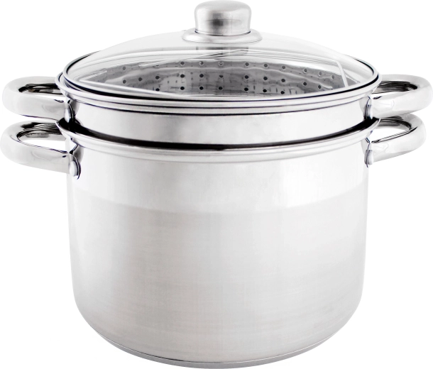 Stainless steel pasta pot 22 cm with lid, strainer and steamer insert