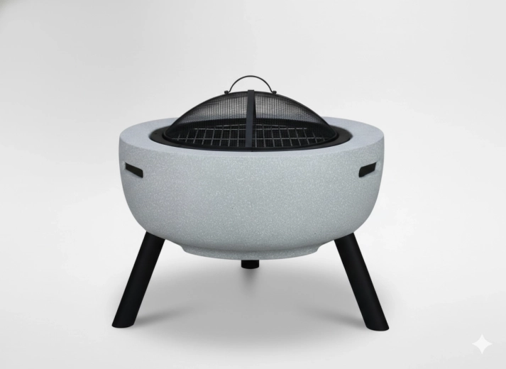 Garten-Feuerstelle auf Beinen mit Funkenschutzdeckel und Schürhaken 60 × 60 × 52 cm