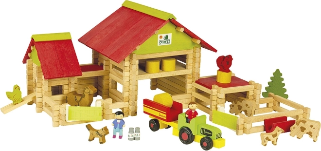 Jeujura wooden construction set large farm with tractor and animals – 220 pieces