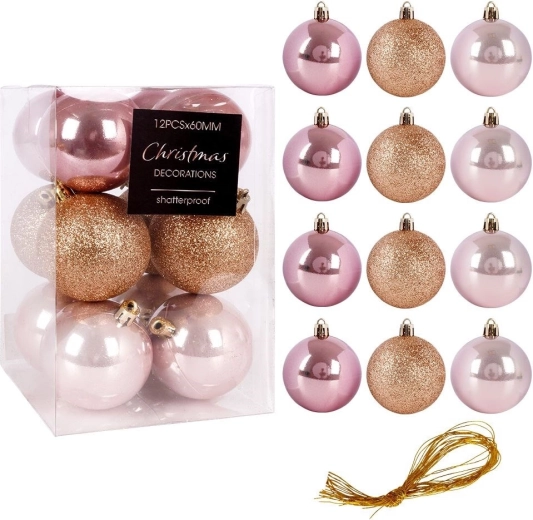 Roze onbreekbare kerstballen 6 cm, set van 12 stuks