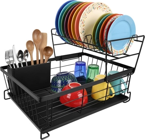 Two-tier dish drying rack Zortiva 43 cm black